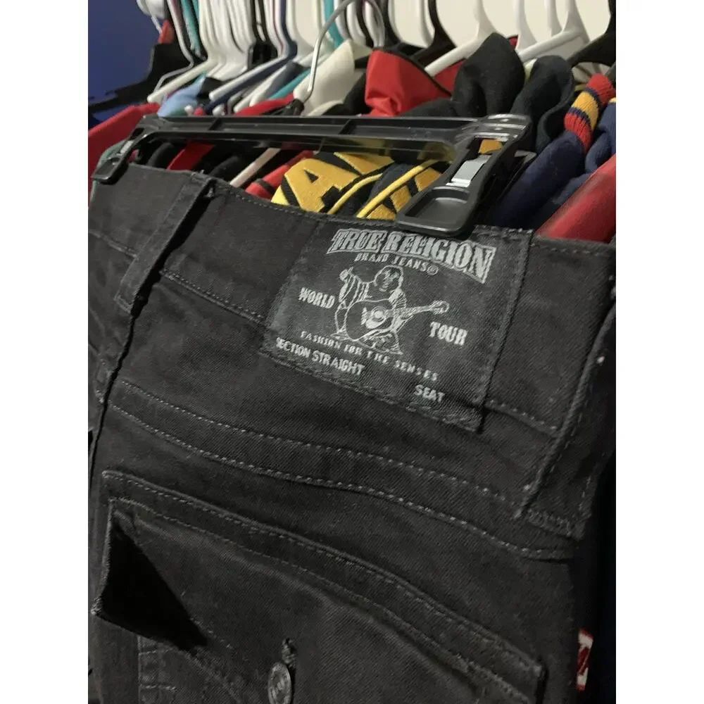 Size 32- True Religion Men's Relaxed Straight Triple Black Dark Wash Denim Jeans